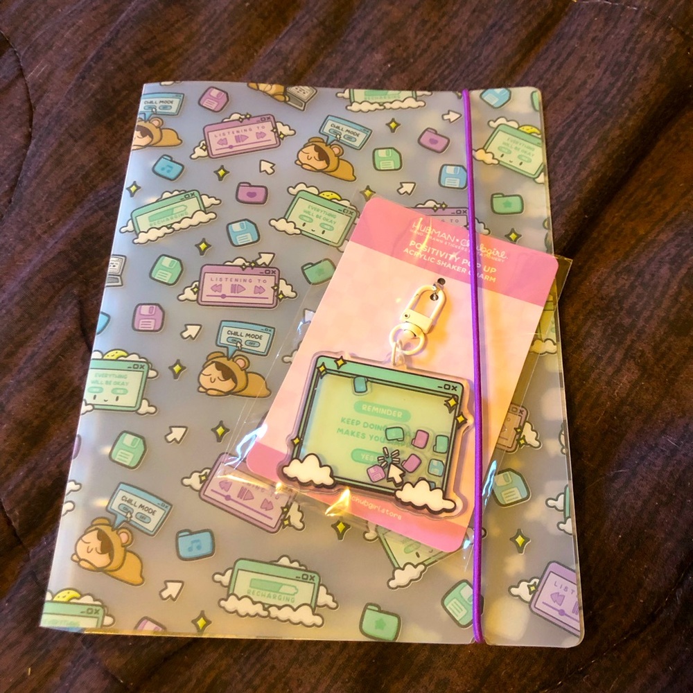 Rare Limited Hubman & Chubgirl Positivity Pop-Ups Binder & Shaker Charm Keychain